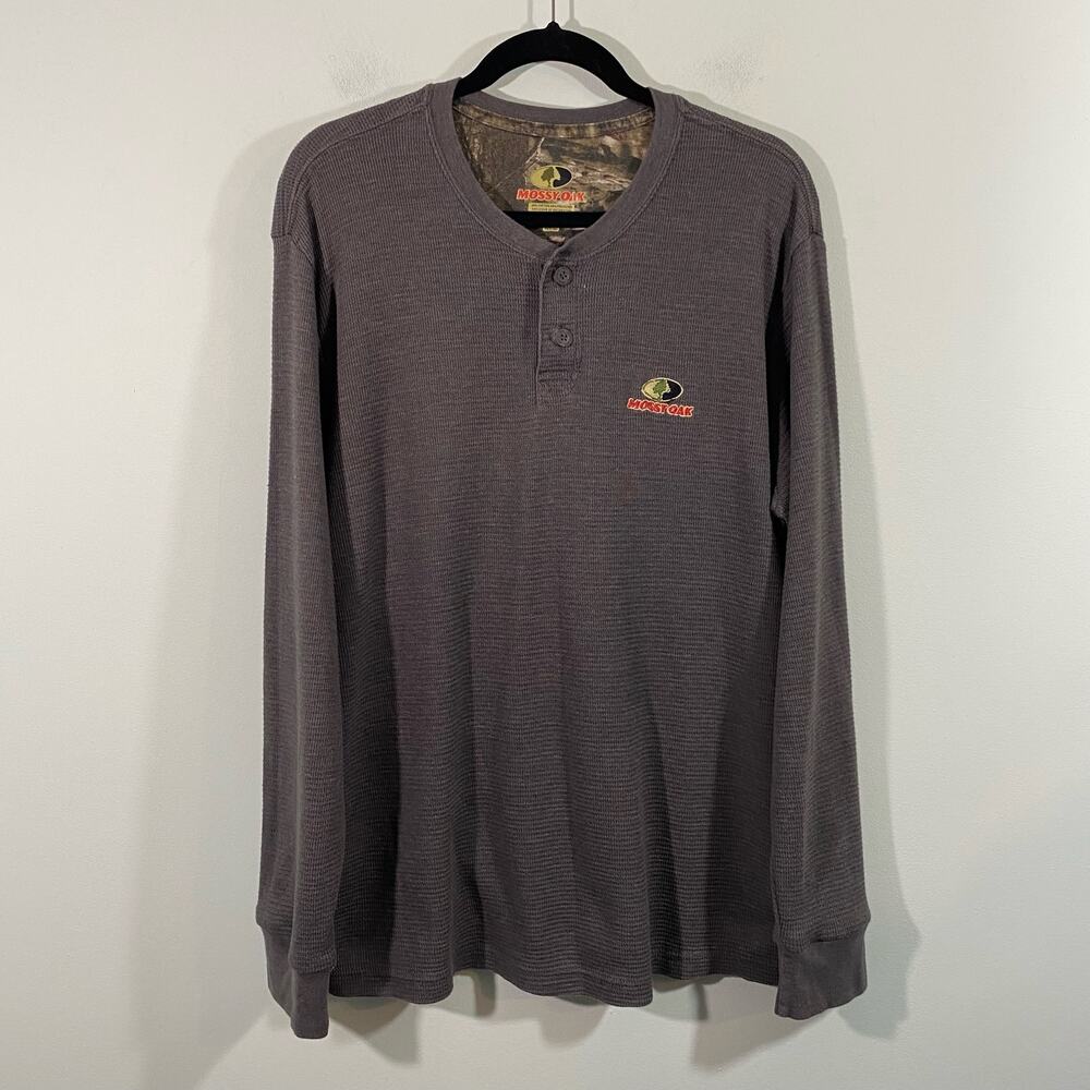 Mossy Oak Men's Grey Thermal Waffle Knit Long Sleeve Top Size XL